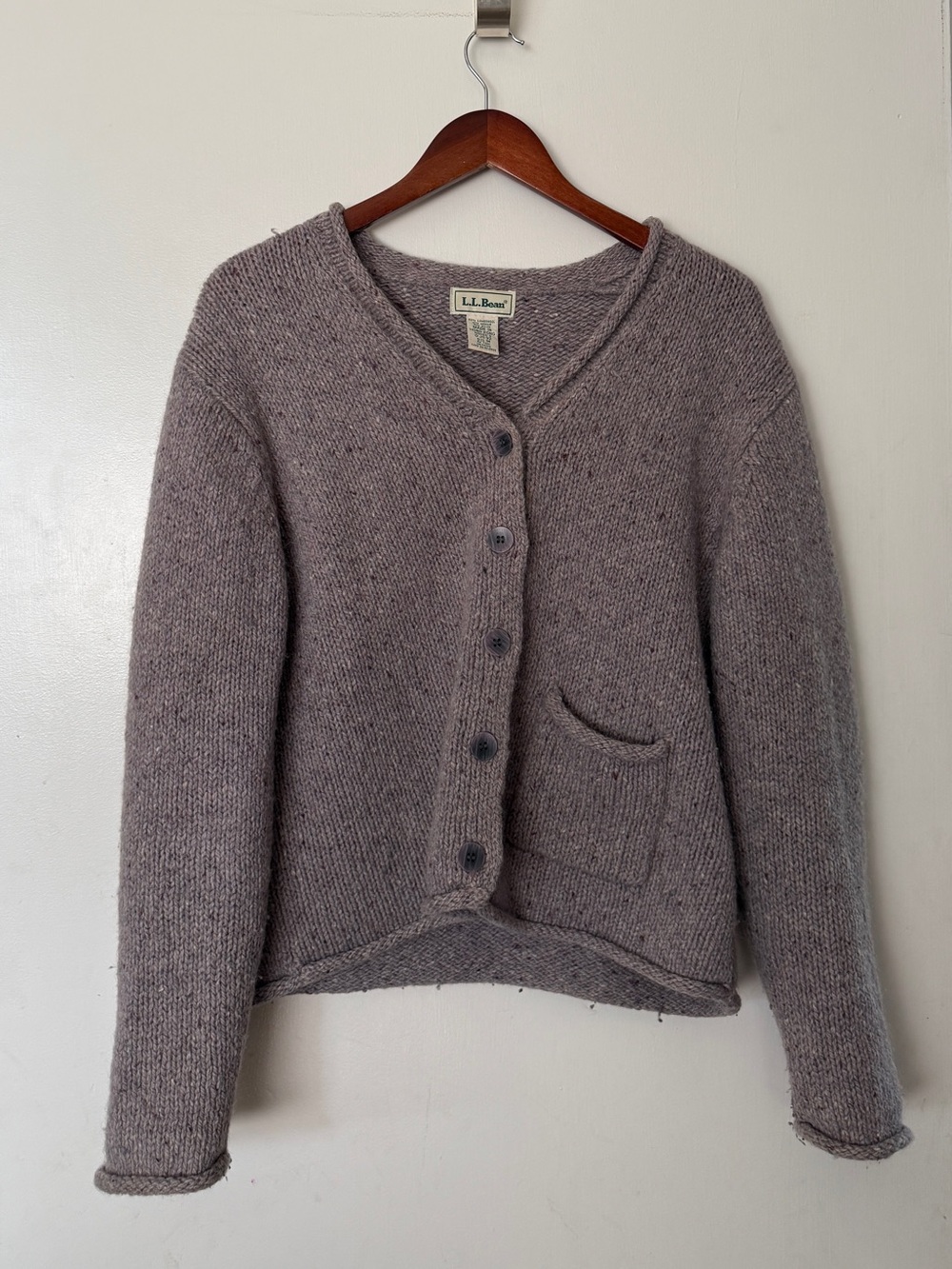L.L. Bean Women's Dusty Mauve Lambswool Button Cardigan Sweater